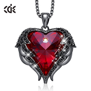 Women Silver Color Necklace Embellished with Crystals from Swarovski Necklace Angel Wings Heart Pendant Valentines Gift