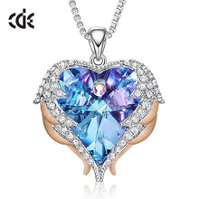 Load image into Gallery viewer, Women Silver Color Necklace Embellished with Crystals from Swarovski Necklace Angel Wings Heart Pendant Valentines Gift