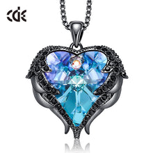 Load image into Gallery viewer, Women Silver Color Necklace Embellished with Crystals from Swarovski Necklace Angel Wings Heart Pendant Valentines Gift