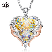Load image into Gallery viewer, Women Silver Color Necklace Embellished with Crystals from Swarovski Necklace Angel Wings Heart Pendant Valentines Gift