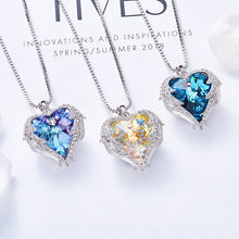 Load image into Gallery viewer, Women Silver Color Necklace Embellished with Crystals from Swarovski Necklace Angel Wings Heart Pendant Valentines Gift
