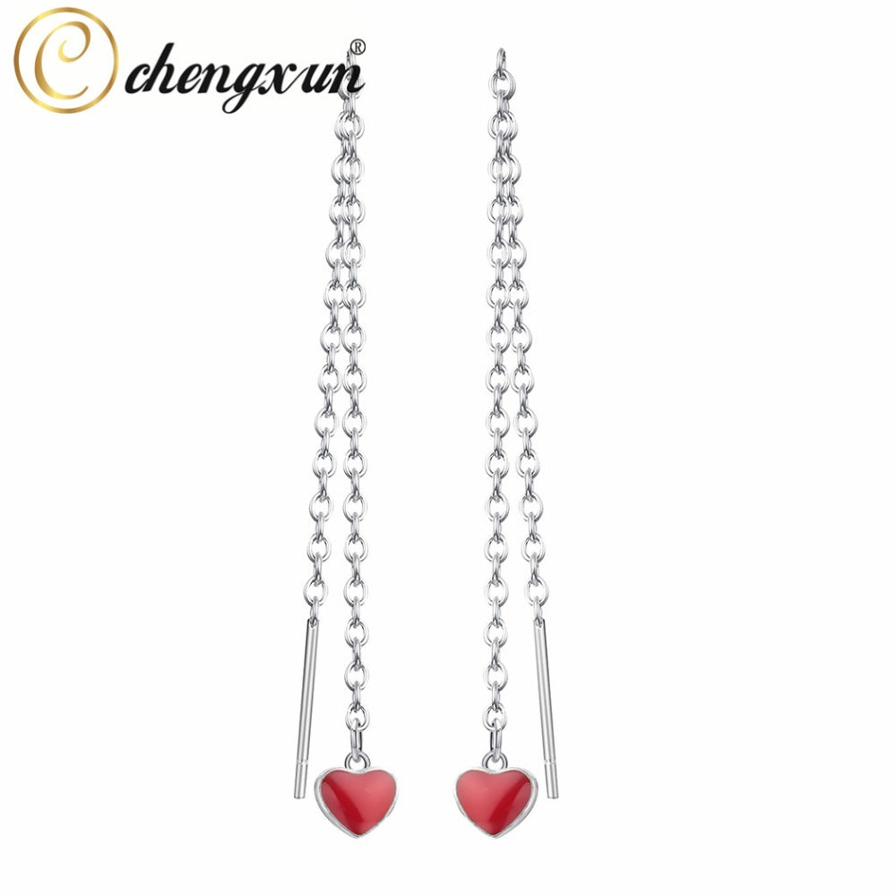 Korean Heart Long Tassel Women Earrings Fashion Jewelry Alloy Metal Earring Hanging for Girls Birthd Gifts Oorbellen