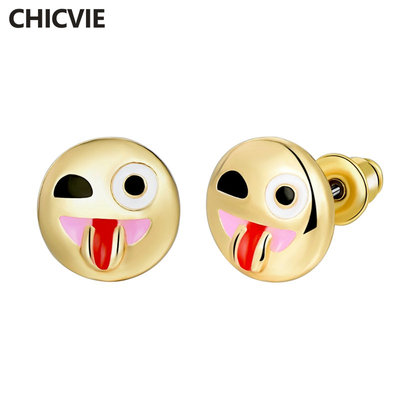 2017 New Fashion Charm Stud Earrings For Women Ethnic Gold Color Emoji Smile Face Earrings Fashion Jewelry SER160147