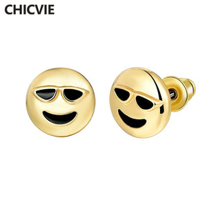 2017 New Year Brand Stud Earrings For Women Black Gold Color Emoji Smile Face Earrings Fashion Jewelry SER160146