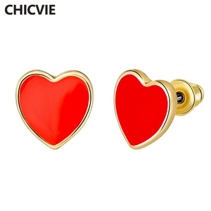 Fine Metal Brand Red Heart Stud Earrings For Women Vintage Ethnic Gold Color Color Earrings Fashion Jewelry SER160153