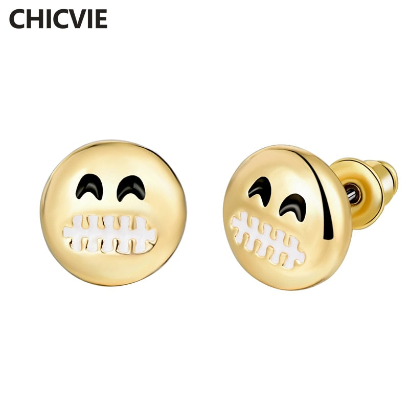 Gift Brand Cute Stud Earrings For Women Ethnic Gold Color Color Emoji Smile Face Earrings Fashion Jewelry SER160151