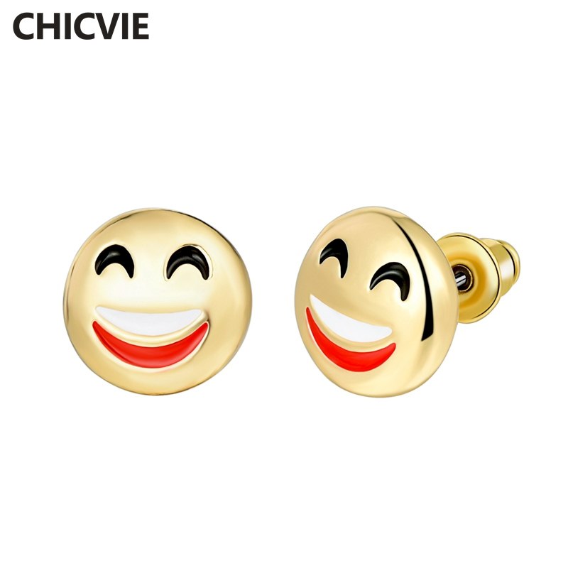 Trendy Brand Small Stud Earrings For Women Ethnic Gold Color Emoji Smile Face Earrings Fashion Jewelry SER160148