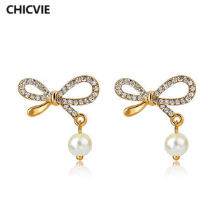 Wedding Bridal Simulated Pearl Earings For Women Girls Vintage Gold Color Crystal Piercing Earring Female SER150030