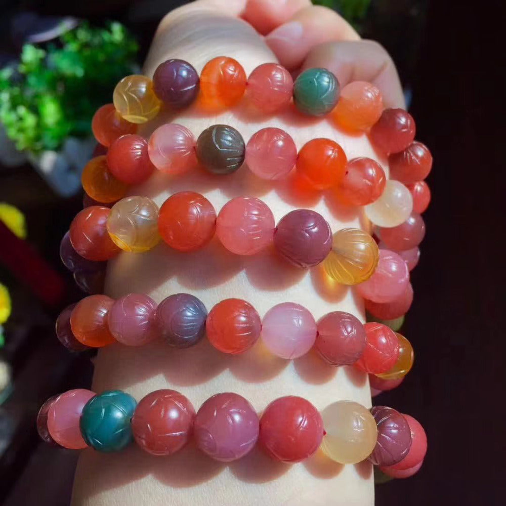 CHINA Yanyuan agate blurry multicolor 8/10/12mm round bracelet 7.5inch wholesale beads nature woman 2017