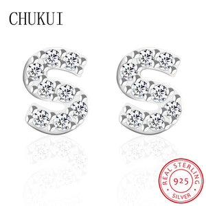 925 Sterling Silver Stud Earrings Jewelry Cubic Zirconia Crystal Letter S Earings Pendientes Mujer Moda 2018 Brinco