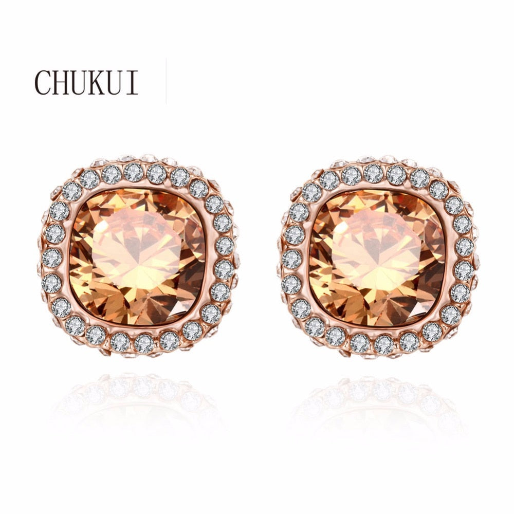 Square Crystal Earrings Stud Rose Gold Geometric Square Kolczyki Earinings for Girls Korean Style