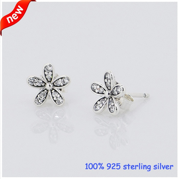 925 Sterling Silver Dazzling Daisy Stud Earrings For Women Original Jewelry Making Anniversary Gift