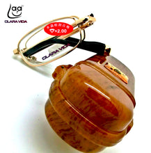Load image into Gallery viewer, =CLARA VIDA= lighter case belt clip portable foldable men women unisex golden reading glasses+1.0 +1.5 +2.0 +2.5 +3.0 +3.5+4.0