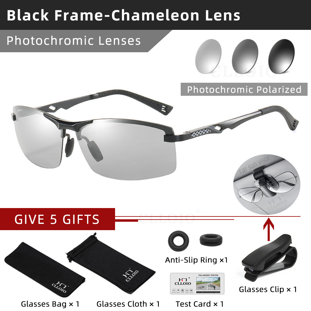 CLLOIO 20232 Aluminum Photochromic Sunglasses Men Polarized Day Night Driving Glasses Anti-Glare Rimless Chameleon Glasses UV