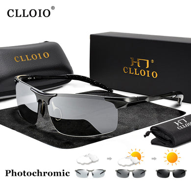 CLLOIO Aluminum Photochromic Sunglasses Men Polarized Day Night Driving Chameleon Glasses Anti-Glare Change Color Sun Glasses UV