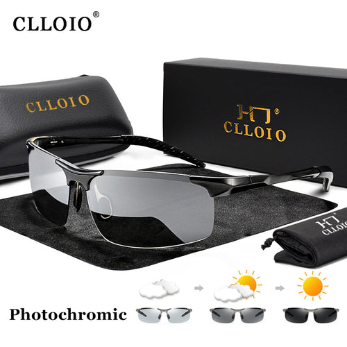 CLLOIO Aluminum Photochromic Sunglasses Men Polarized Day Night Driving Chameleon Glasses Anti-Glare Change Color Sun Glasses UV