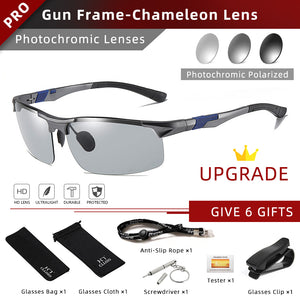CLLOIO Aluminum Photochromic Sunglasses Men Polarized Day Night Driving Chameleon Glasses Anti-Glare Change Color Sun Glasses UV