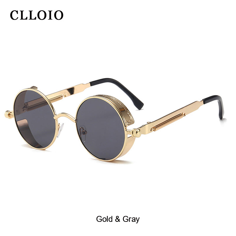 CLLOIO Classic Gothic Steampunk Sunglasses Men Women Round Glasses Vintage Sun Glasses  Metal Frame UV400