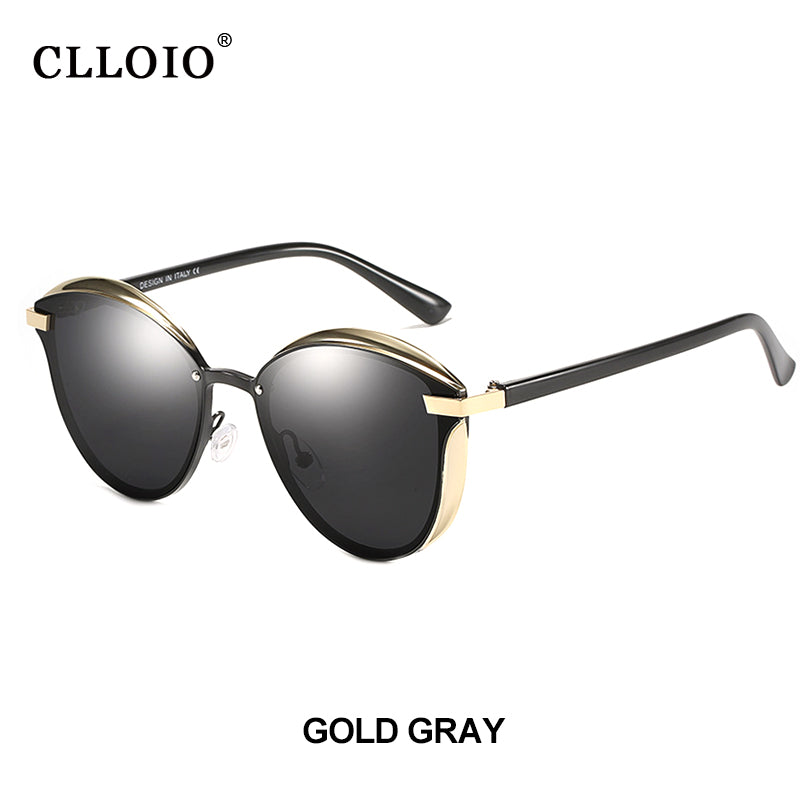 CLLOIO Women Polarized Sunglasses Ladies Cat Eye  Sun Glasses Round Vintage Female Shades Lunette De Soleil Femme
