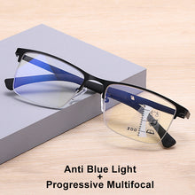 Load image into Gallery viewer, CLLOIO Progressive Multifocus Reading Glasses Men Business Anti Blue Light Presbyopic Glasses Spring Hinge Diopters Eyewear