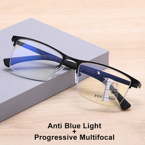 CLLOIO Progressive Multifocus Reading Glasses Men Business Anti Blue Light Presbyopic Glasses Spring Hinge Diopters Eyewear