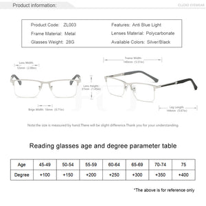CLLOIO Progressive Multifocus Reading Glasses Men Business Anti Blue Light Presbyopic Glasses Spring Hinge Diopters Eyewear