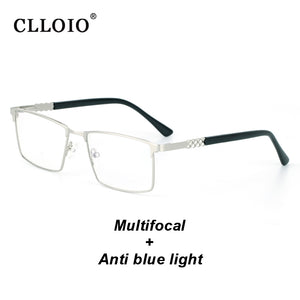 CLLOIO Progressive Multifocus Reading Glasses Men Business Anti Blue Light Presbyopic Glasses Spring Hinge Diopters Eyewear