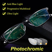 Load image into Gallery viewer, CLLOIO Photochromic Reading Glasses Men Progressive Multifocal Anti Blue Light Reading Glasses TR90 Hyperopia Presbyopia Glasses