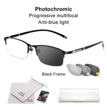 Load image into Gallery viewer, CLLOIO Photochromic Reading Glasses Men Progressive Multifocal Anti Blue Light Reading Glasses TR90 Hyperopia Presbyopia Glasses