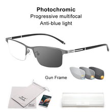 Load image into Gallery viewer, CLLOIO Photochromic Reading Glasses Men Progressive Multifocal Anti Blue Light Reading Glasses TR90 Hyperopia Presbyopia Glasses