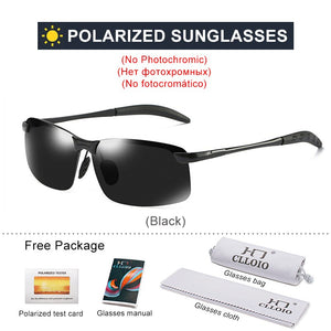 CLLOIO Photochromic Sunglasses Men Polarized Metal Rimless Day and Night Driving Glasses Chameleon Anti-Glare Fishing Sunglasses