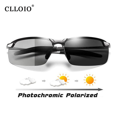 CLLOIO Photochromic Sunglasses Men Polarized Metal Rimless Day and Night Driving Glasses Chameleon Anti-Glare Fishing Sunglasses
