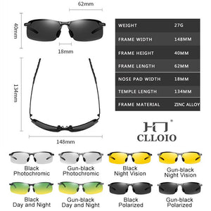 CLLOIO Photochromic Sunglasses Men Polarized Metal Rimless Day and Night Driving Glasses Chameleon Anti-Glare Fishing Sunglasses