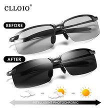 Carica l&#39;immagine nel visualizzatore di Gallery, CLLOIO Photochromic Sunglasses Men Polarized Metal Rimless Day and Night Driving Glasses Chameleon Anti-Glare Fishing Sunglasses