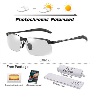 CLLOIO Photochromic Sunglasses Men Polarized Metal Rimless Day and Night Driving Glasses Chameleon Anti-Glare Fishing Sunglasses