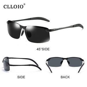 CLLOIO Photochromic Sunglasses Men Polarized Metal Rimless Day and Night Driving Glasses Chameleon Anti-Glare Fishing Sunglasses