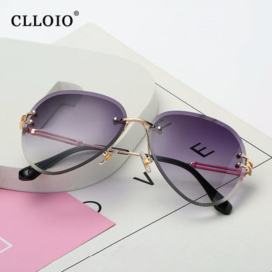 CLLOIO Rimless Sunglasses Women  Brand Designer Sun Glasses Gradient Shades Cutting Lens Ladies Frameless Metal Eyeglasses