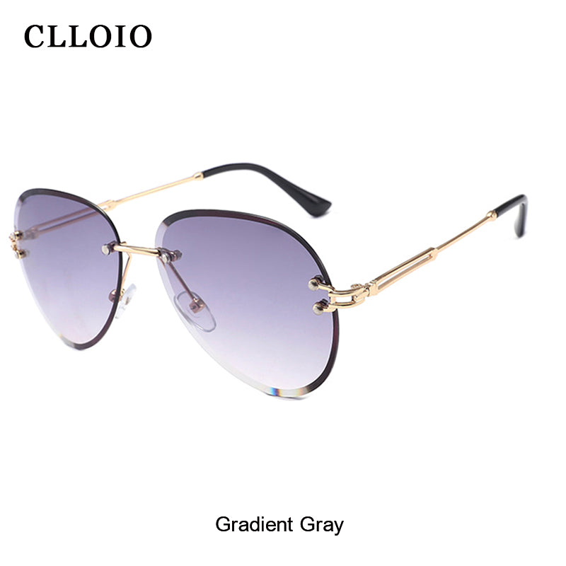 CLLOIO Rimless Sunglasses Women  Brand Designer Sun Glasses Gradient Shades Cutting Lens Ladies Frameless Metal Eyeglasses