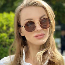 Load image into Gallery viewer, CLLOIO Round Steampunk Sunglasses Men Vintage Rimless Sun Glasses For Women Metal Punk Sun Glasses Elastic Temples Lentes De Sol