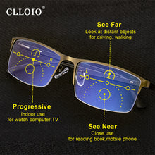Load image into Gallery viewer, CLLOIO TR90 Progressive Multifocal Reading Glasses Men Semi-rimless Anti Blue Light Glasses Women Ultralight Presbyopic Eyewear
