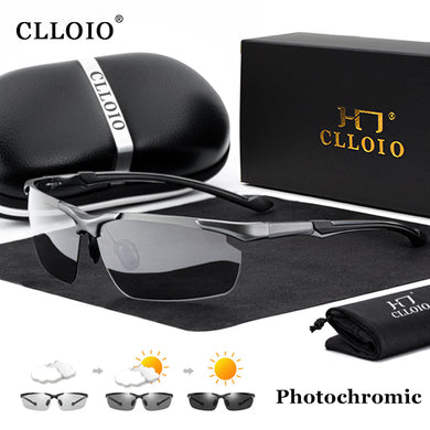 CLLOIO  Aluminum Polarized Photochromic Sunglasses Men Rimless Day Night Driving Glasses Anti-Glare Chameleon Eyewear