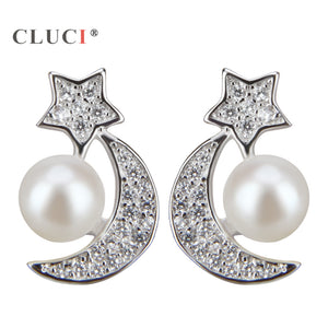925 sterling silver Moon Star Stud Earrings For Women Korean Fashion Jewlery Birthd Gift Bijoux fine pearl jewelry