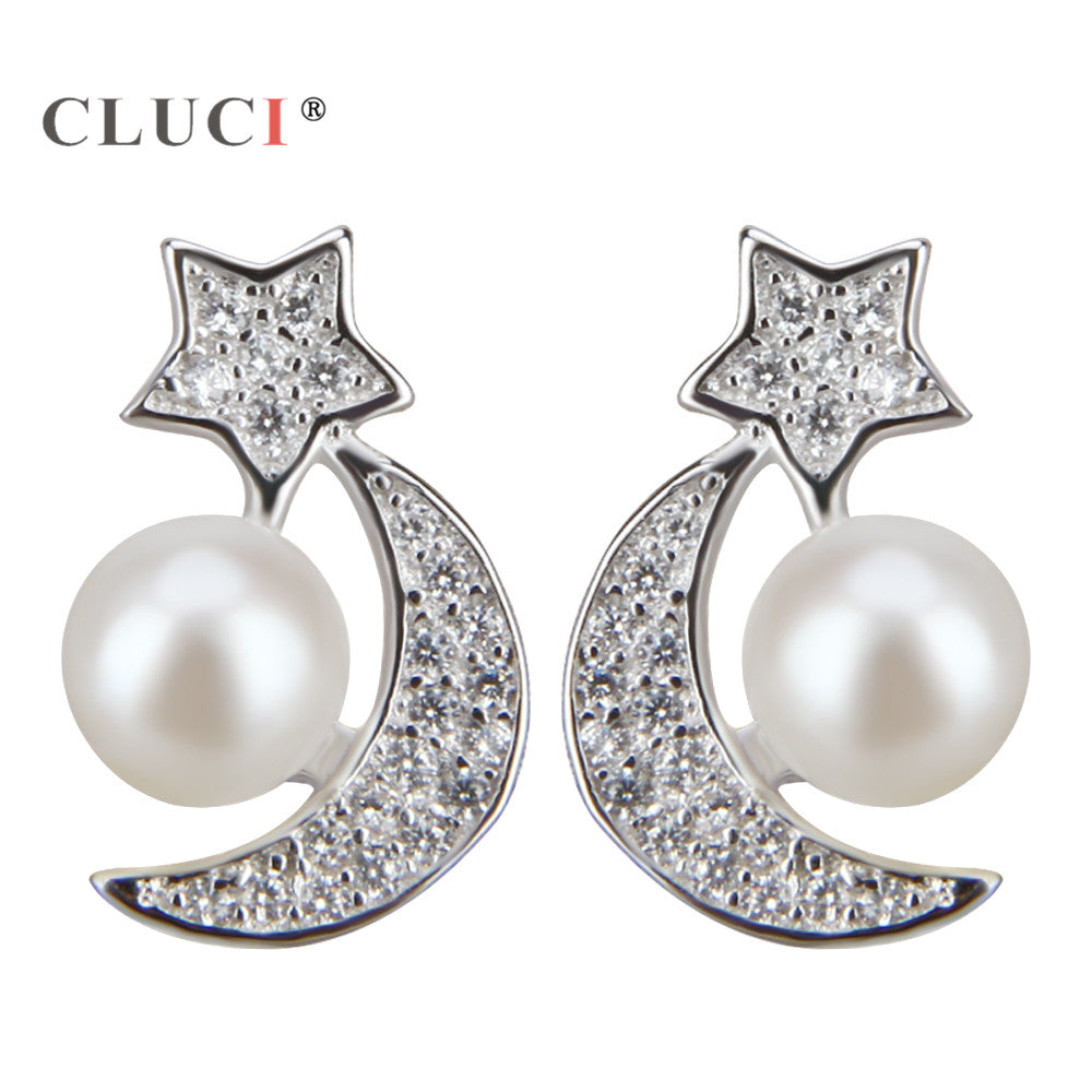925 sterling silver Moon Star Stud Earrings For Women Korean Fashion Jewlery Birthd Gift Bijoux fine pearl jewelry