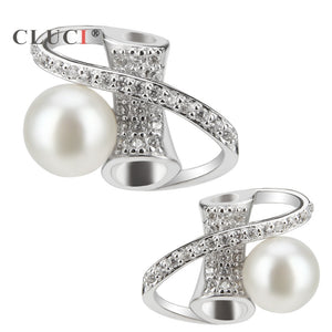 geometric design Stud Earrings for female 7 colors Pearls to choose Clear Zircons 925 Silver personality Jewelry