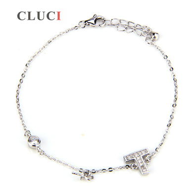 gioielli da donna Lettera T chiusura a moschettone in argento sterling 925 con perle Braccialetti con cordino regolabili Portafortuna Regalo di gioielli alla moda 