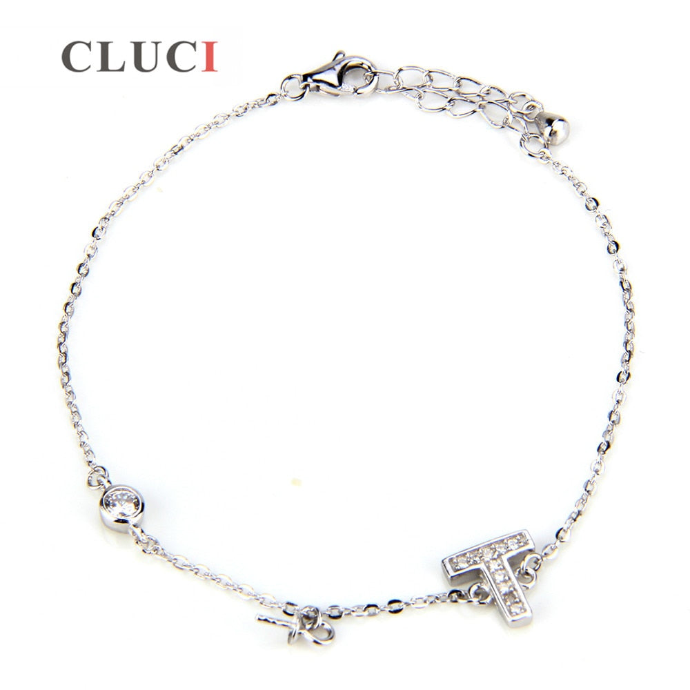 gioielli da donna Lettera T chiusura a moschettone in argento sterling 925 con perle Braccialetti con cordino regolabili Portafortuna Regalo di gioielli alla moda 