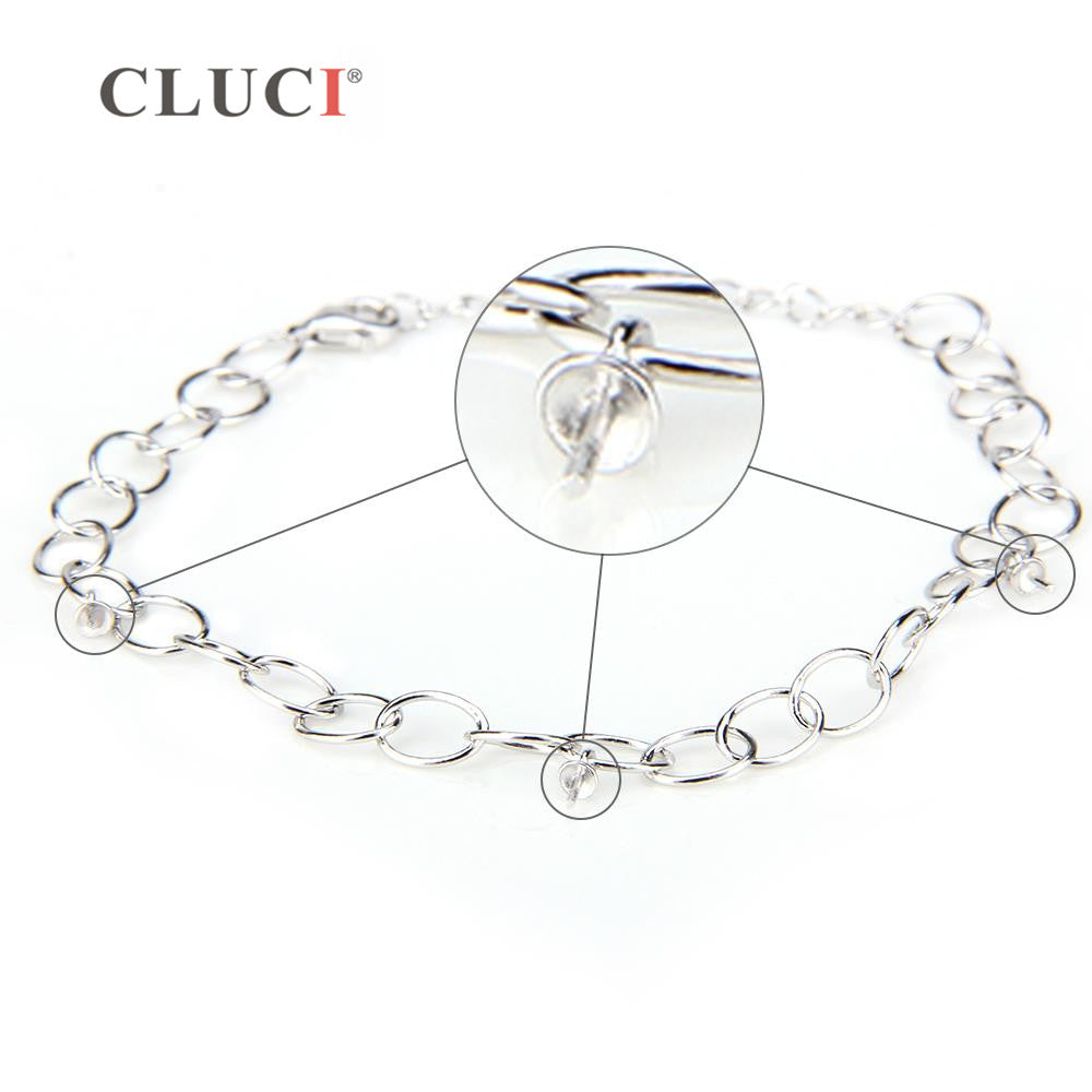 women jewelry lobster clasp 925 sterling silver adjustable bracelet fittings with 3 pcs pearls seats, can stick pearls on
