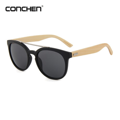 CONCHEN Bamboo Sunglasses Feminine Metal Bridge Tortoiseshell Frame Wooden Sunglasses Ladies