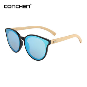 CONCHEN Bamboo Sunglasses Women Wood Metal Hinge Sunglasses Men Glasses trendy One Piece UV400 Lens Lunettes