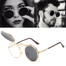 Load image into Gallery viewer, COOYOUNG  Fashion VINTAGE Round STEAMPUNK Flip Up Sunglasses Steam Punk Clamshell Design Retro Sun Glasses Oculos De Sol